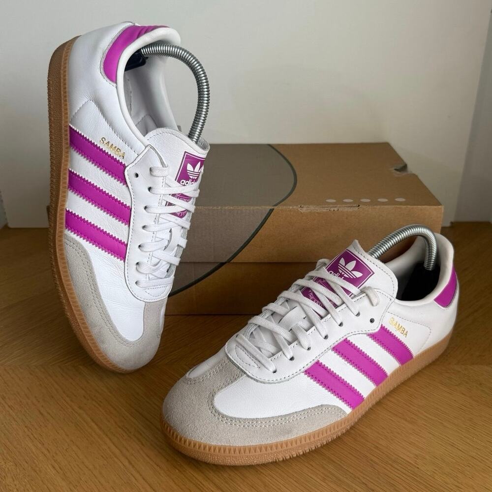 Adidas Originals Samba White/Purple Kids Sneakers- SZ 7 Y- W 8.5